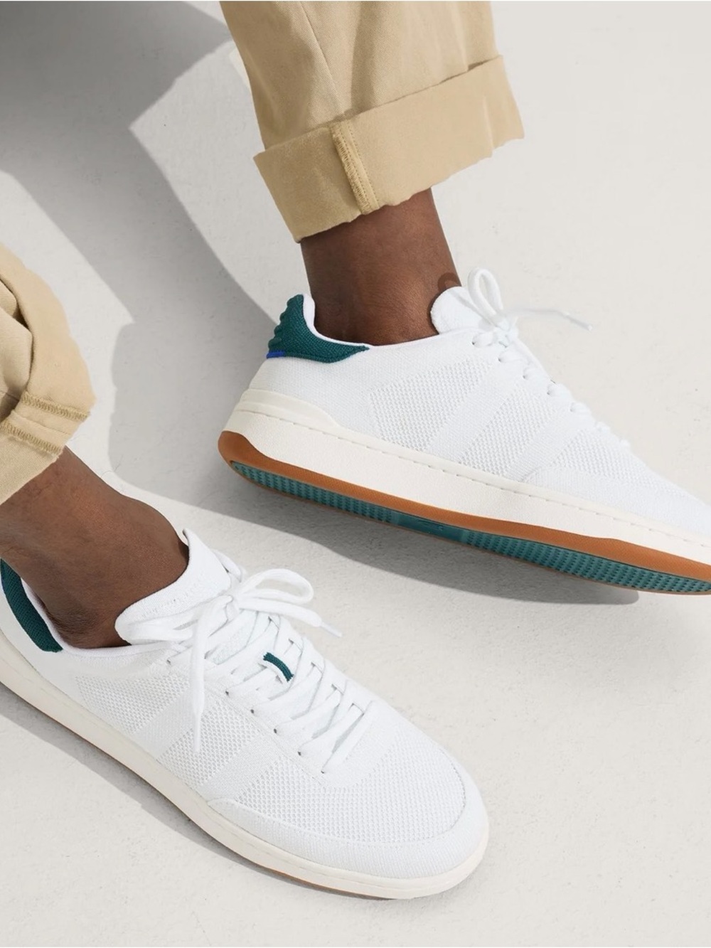 Rothy's Men's Court Sneaker, White with green detailing, US 11.5